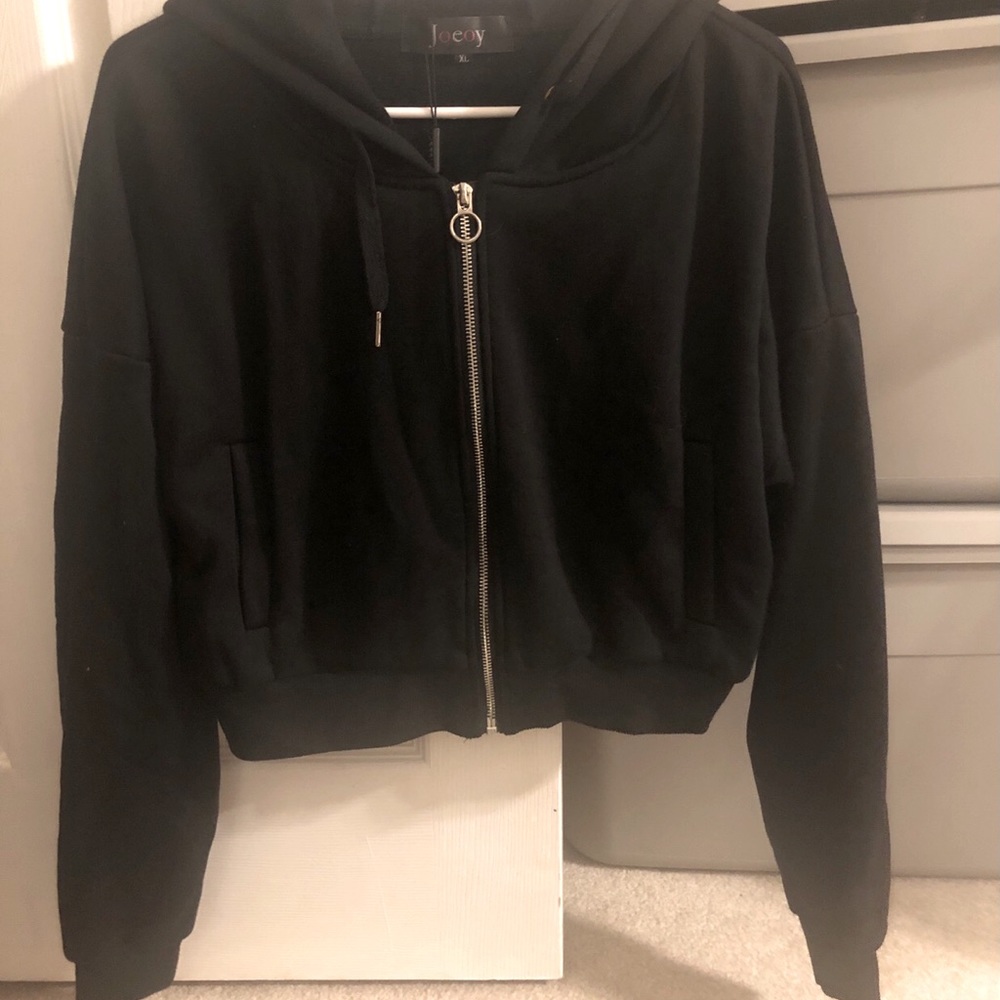Joeoy Zip up Crop Hoodie black XL